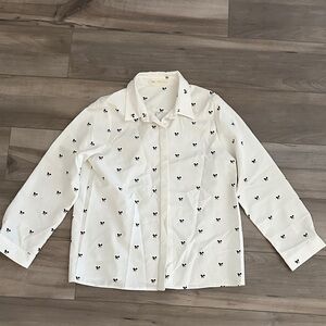 Women's White Button Disney Mickey Pattern
